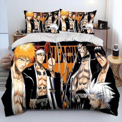 3D Anime Bleach Japan Cartoon Comforter Bedding Set Duvet Cover Bed Set Quilt Cover Pillowcase King 17 - Bleach Merchandise