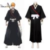 BLEACH Kurosaki Ichigo Cosplay Costumes Robe Gown Oriental Japanese Traditional Kimono Samurai Halloween Carnival Suit - Bleach Merchandise