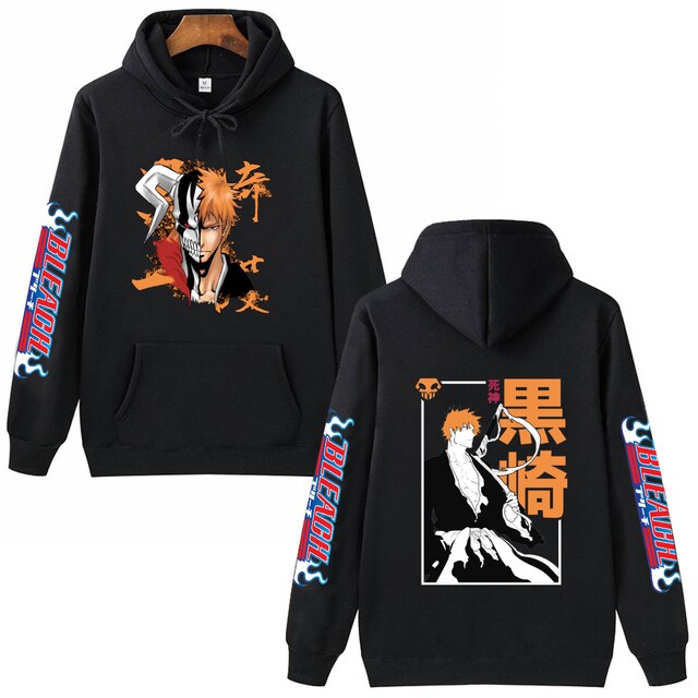 2022 Hot Anime Bleach Kurosaki Ichigo Hoodie Pullovers Tops Long Sleeves Casual Hip Hop Man - Bleach Merchandise