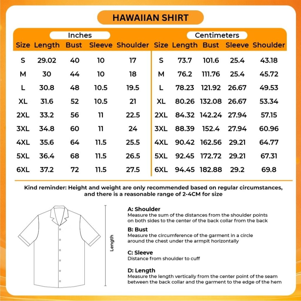 3D Hawaiian Shirt Size Chart - Bleach Merchandise