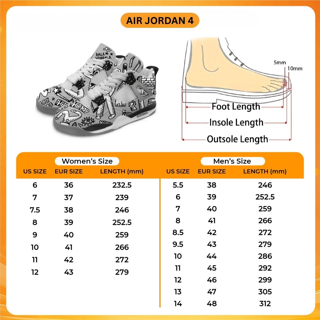 Air Jordan 4 Shoes Size Chart - Bleach Merchandise